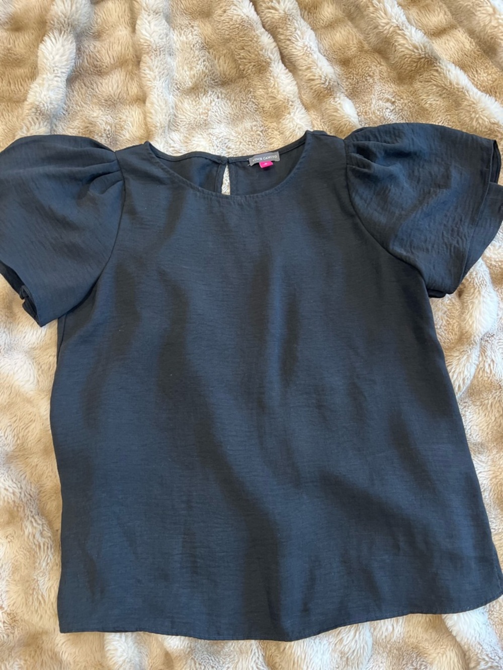 Vince Camuto black Puff Sleeve Crewneck Top